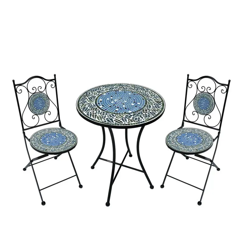 Set tavolo giardino maiolica azzurro con 2 sedie