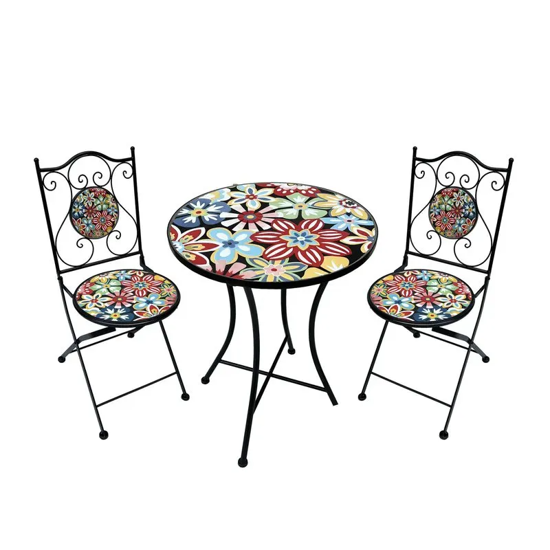 Set tavolo giardino fiori con 2 sedie